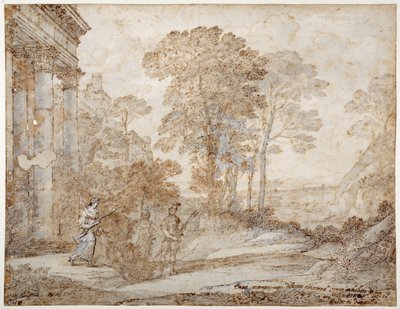 Mødet mellem Venus og Æneas, ca. 1678 (pen & blæk med vask på papir) af Claude Lorrain