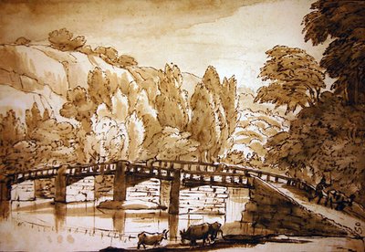Skovklædt landskab (pen & blæk og vask på papir) af Claude Lorrain