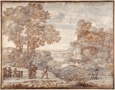 Ascanius skyder hjorten af Sylvia, ca. 1680 (pen & blæk med vask på papir) af Claude Lorrain