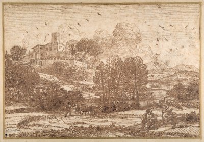 Hagar og englen (pen og brunt blæk på papir) af Claude Lorrain