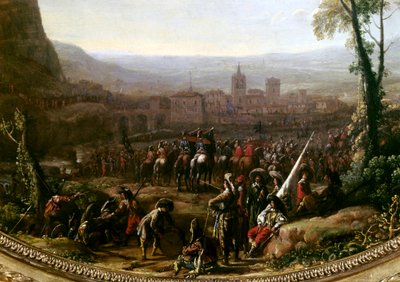 Ludvig XIII (1601-1643) tvang Pas de Susa nær Torino, forsvaret af styrkerne fra hertugen af Savoyen i 1629. Detalje. Maleri af Claude Gellee dit le Lorrain (1600-1682) Paris, Musee du Louvre af Claude Lorrain