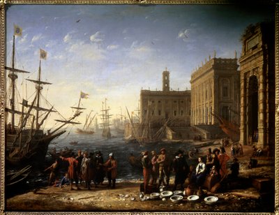 Udsigt over en havn med Capitol Udsigt over byen Rom i Italien. Maleri af Claude Gellee kaldet Lorrain (1600-1682) 1600-tallets søn. 0,56x0,82 m Paris, Musée du Louvre. af Claude Lorrain