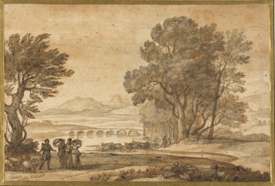 Et skovklædt flodlandskab med Jakob, Laban og hans døtre af Claude Lorrain