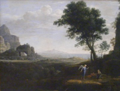 Tysk: Hagar und Ismael in der Wüste Hagar og Ismael i ørkenen af Claude Lorrain