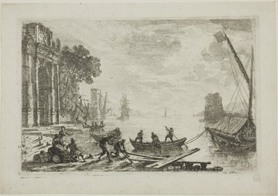 Havnescene med Rising Sun af Claude Lorrain