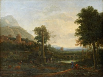Landskab med en søjle og figurer af Claude Lorrain