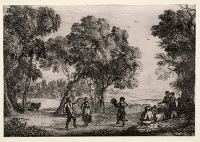 Landskab med en lille tallerken med countrydans, ca. 1637. af Claude Lorrain