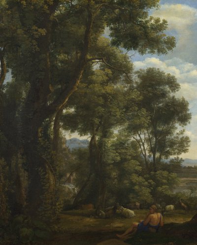 Landskab med en gedehyrde og geder  af Claude Lorrain