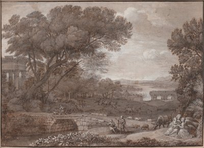 Landskab med de øvrige på flugten til Egypten, 1660 af Claude Lorrain