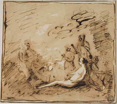 Nymfer og satyrer spiller på musikinstrumenter af Claude Lorrain