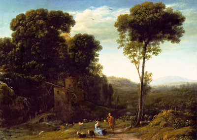 Pastoralt Landskab med Mølle, 1634 af Claude Lorrain