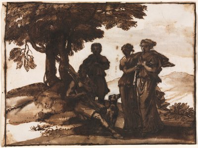 Pastoral scene med klassiske figurer, ca. 1640-1645. af Claude Lorrain