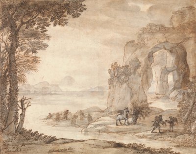 Perseus and the Origin of Coral, c.1671 (sort kridt, sepia og sort blæk, sepia og grå vask med hvid) af Claude Lorrain