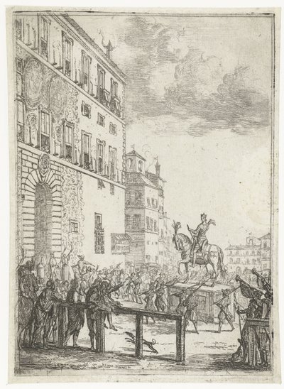 Rytterstatue af kejseren af ​​Det Hellige Romerske Rige Le Statue equestre du roi des romains Fyrværkeri og festligheder i anledning af den nyvalgte kejser af Det Hellige Romerske Rige (serietitel) af Claude Lorrain