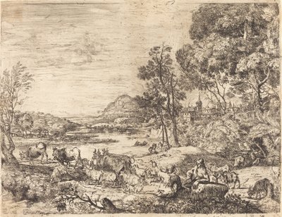 Hyrde og hyrdinde taler i et landskab (Berger et bergère conversant) af Claude Lorrain