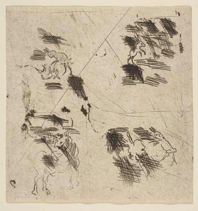Studie med Brigands Upper Section, ca. 1633. af Claude Lorrain