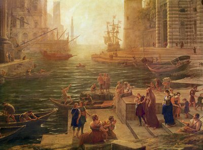 Den hellige romerske Sankt Pauls ombordtagning i Ostia, detalje af den nederste del, 1639-40 olie på lærred af Claude Lorrain