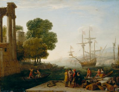 A Seaport at Sunset, 1643 (olie på kobberpanel) af Claude Lorrain