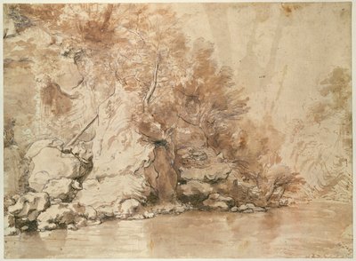 Et studie for et landskab (pen og bistre og vask på papir) af Claude Lorrain