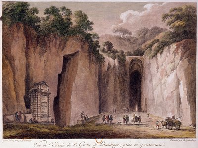 Udsigt over Pausilippes grotte (Posillipo) (eller "Grotta Vecchia"), nær Napoli. tegning af Chatelet. af Claude Louis Chatelet