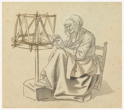 En gammel kvinde spinder af Claude Louis Desrais