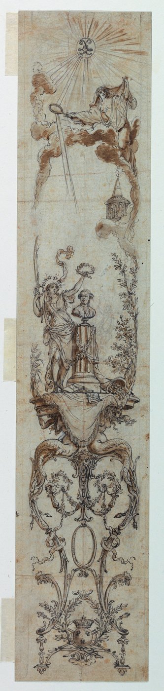 Tegning, Design til malede paneler med Fortune og Jacques Necker, 1788-90 af Claude Louis Desrais