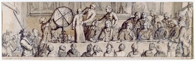 Udtrækning af lotteriet på Hotel de Ville, 1772 (pen, blæk og vask) af Claude Louis Desrais