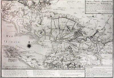 Atlas 131 H f.42 Kort over Bas Poitou, Aunis og Saintonge med marsken i Aiguillon-bugten i 1716 af Claude Masse