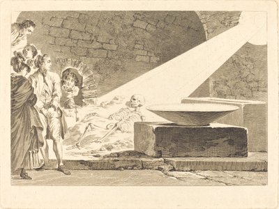Fragonard og Bergeret med deres koner på besøg i en grav i Pompeji af Claude Mathieu Fessard after Jean Honoré Fragonard