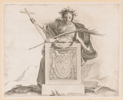 Allegorisk figur med Potier-familiens våbenskjold af Claude Mellan