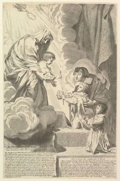 Anne af Østrig med den unge Ludvig XIV og Monsieur før Jomfruen og Barnet Anne dAutr.... af Claude Mellan