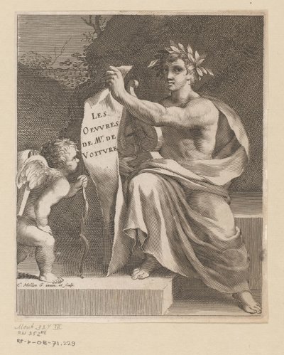 Apollo en en amor The Works of Mr. de Voiture (titel på objekt) Titelside for: Vincent de Voiture, The Works of Vincent de Voiture, 1650 af Claude Mellan