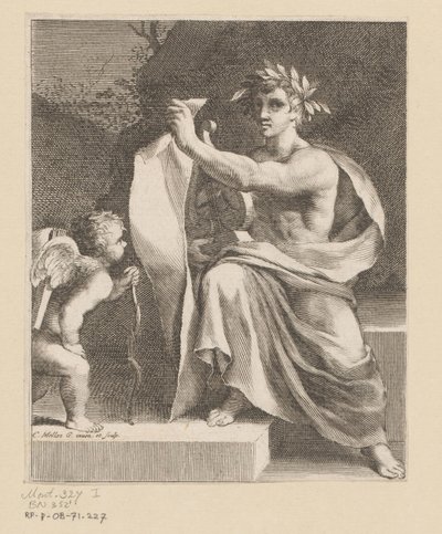 Apollo sætter en amor Titelside for: Eremiten François Tristan Sieur du Soliers, The Loves of Tristan, 1638 af Claude Mellan