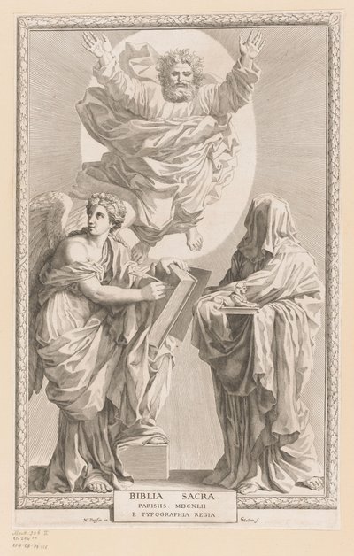 Gud med personificering af historie og profeti Titelside for: Biblia Sacra, 1642 af Claude Mellan