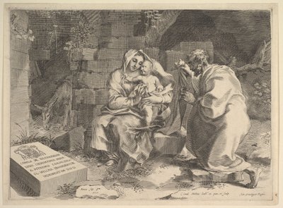 Den hellige familie hviler på flugten til Egypten, 1635. af Claude Mellan