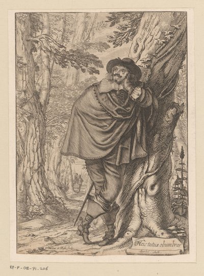 James Howell lænet op ad et træ Titelside for: James Howell, Dendrologie (...), 1641 af Claude Mellan