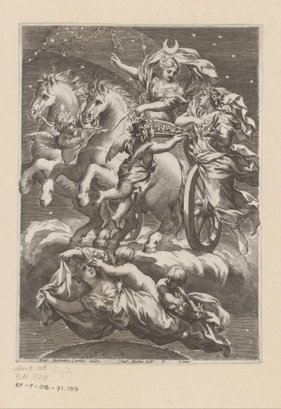 Personificering af månen på hendes vogn Titelside for: Giovanni Battista Ferrari, De Florum cultura libri IV, 1633 af Claude Mellan