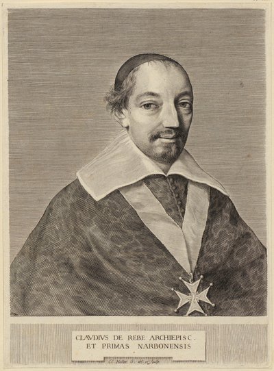 Portræt af Claude de Rebé, ærkebiskop af Narbonne af Claude Mellan