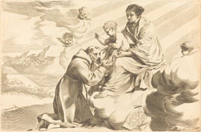 Sankt Frans tilbeder Kristusbarnet af Claude Mellan