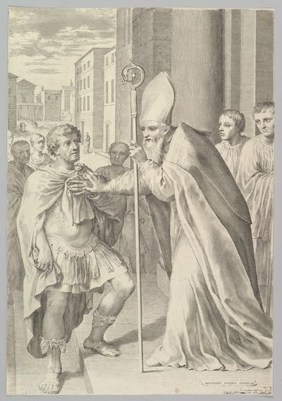 Skt. Ambrosius, ærkebiskop af Milano, vender tilbage til kejser Theodosius, 1681. af Claude Mellan