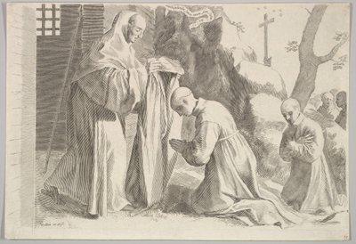 St. Bernard modtager en munkevane. af Claude Mellan