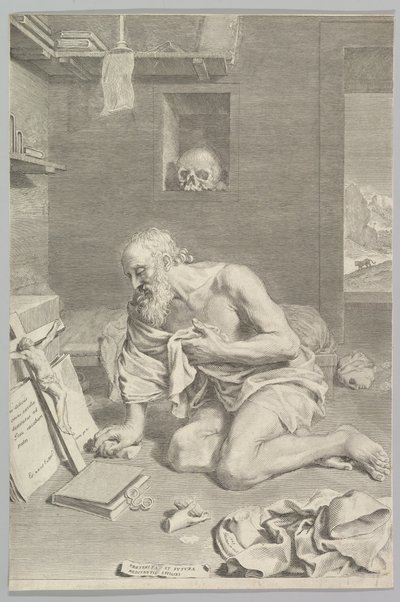 Sankt Jerome beder i sin celle Sankt Jerome Penitent, 1665. af Claude Mellan