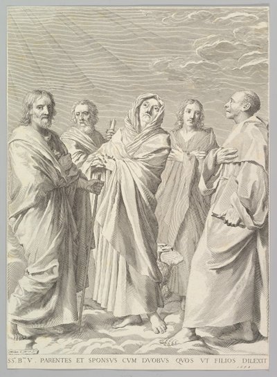 Sts. Anne, Joseph, Joachim, Bernard og John the Evangelist Jomfruslægtskab, 1648. af Claude Mellan