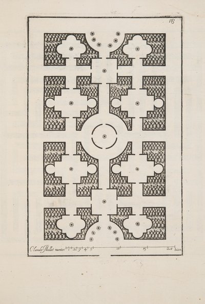 Design for Parterre, fra Theatre des Plans et Jardinages, pub.1652 (gravering) af Claude Mollet