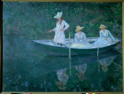 Båd i Giverny eller på norsk. Døtrene af Madame Hoschede, kunstnerens anden hustru, Germaine, Suzanne og Blanche, ca. 1887. Maleri af Claude Monet (1840-1926), Olie på lærred (0,98 x1,31 cm). Musee d