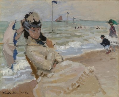 Camille på stranden i Trouville. 1870 af Claude Monet
