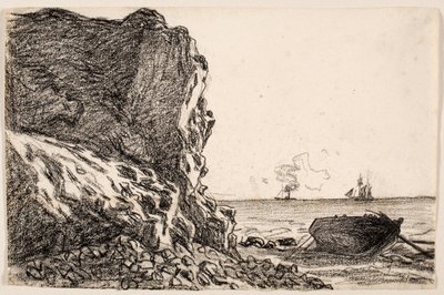 Cliffs and Sea, Sainte-Adresse, ca. 1864 (sort kridt på elfenbenspålagt papir) af Claude Monet