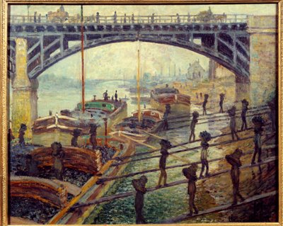 Debardeurs kullossere læsser varer fra hytterne ved Seines bred. Maleri af Claude Monet (1840-1926) 1875 søn. 0,53x0,64 m Paris, musee d