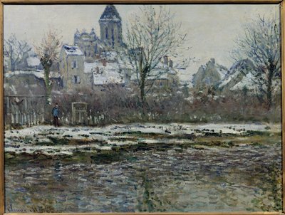 Effekt af sne i Vetheuil eller "" Eglise de Vetheuil, neige" Maleri af Claude Monet (1840-1926) 1878/79. Svag. 0,53 x 0,71 m. Paris, Musee d