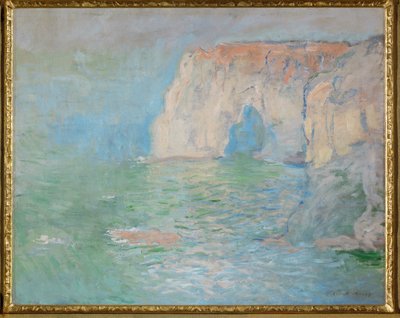Etretat: Manneporte, refleksioner på vandet (olie på lærred) af Claude Monet